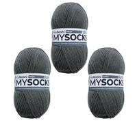 myboshi mysocks uni einfarbige Sockenwolle, 4-fädig, weich und geschmeidig, mit Aloe Vera behandelt, 100g, Ll 420m, Grau 3 Knäuel