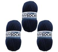 myboshi mysocks uni einfarbige Sockenwolle, 4-fädig, weich und geschmeidig, mit Aloe Vera behandelt, 100g, Ll 420m, Blau (Marine) 3 Knäuel