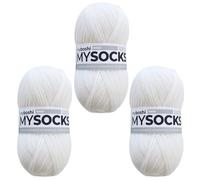 myboshi mysocks uni einfarbige Sockenwolle, 4-fädig, weich und geschmeidig, mit Aloe Vera behandelt, 100g, Ll 420m, Weiß 3 Knäuel