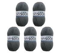 myboshi mysocks Uni einfarbige Sockenwolle, 4-fädig, weich und geschmeidig, mit Aloe Vera behandelt, 100g, Ll 420m, Grau 5 Knäuel