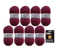 myboshi mysocks uni einfarbige Sockenwolle, 4-fädig, weich und geschmeidig, mit Aloe Vera behandelt, inkl. Label, 100g, Ll 420m, Rot (Bordeaux) 8 Knäuel