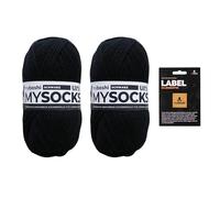 myboshi mysocks uni einfarbige Sockenwolle, 4-fädig, weich und geschmeidig, mit Aloe Vera behandelt, inkl. Label, 100g, Ll 420m, Schwarz 2 Knäuel