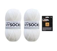 myboshi mysocks uni einfarbige Sockenwolle, 4-fädig, weich und geschmeidig, mit Aloe Vera behandelt, inkl. Label, 100g, Ll 420m, Weiß 2 Knäuel