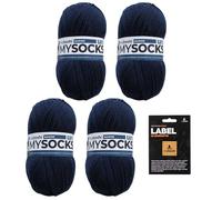 myboshi mysocks uni einfarbige Sockenwolle, 4-fädig, weich und geschmeidig, mit Aloe Vera behandelt, inkl. Label, 100g, Ll 420m, Blau (Marine) 4 Knäuel