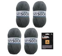 myboshi mysocks uni einfarbige Sockenwolle, 4-fädig, weich und geschmeidig, mit Aloe Vera behandelt, inkl. Label, 100g, Ll 420m, Grau 4 Knäuel
