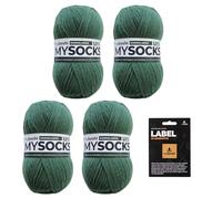 myboshi mysocks uni einfarbige Sockenwolle, 4-fädig, weich und geschmeidig, mit Aloe Vera behandelt, inkl. Label, 100g, Ll 420m, Grün (Dunkelgrün) 4 Knäuel