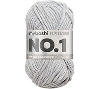 myboshi No.1-Wolle zum Häkeln und Stricken, Schnellstrickgarn, langlebige Mützenwolle, Mulesing-frei, 50g, Ll 55m Grau (Silber) 1 Knäuel