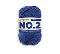 myboshi No.2 Baumwolle zum Häkeln, Baby Wolle, vegane Wolle zum Stricken, 60 Grad waschbar, für Baby und Amigurumi, 50g, Ll 100m Blau (Saphir) 1 Knäuel