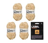 myboshi Samt-Wolle, inkl. original myboshi Label in Lederoptik, weiches Chenille-Garn, Ll. 100m/50g, für Amigurumi und Kissen, 100% flauschige Polyester Braun (Lama), 4 Knäuel