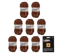 myboshi Samt-Wolle, inkl. original myboshi Label in Lederoptik, weiches Chenille-Garn, Ll. 100m/50g, für Amigurumi und Kissen, 100% flauschige Polyester Braun (Biber), 8 Knäuel