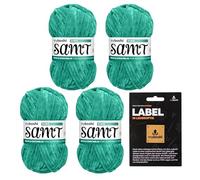 myboshi Samt-Wolle, inkl. original myboshi Label in Lederoptik, weiches Chenille-Garn, Ll. 100m/50g, für Amigurumi und Kissen, 100% flauschige Polyester Türkis (Dino), 4 Knäuel