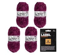 myboshi Samt-Wolle, inkl. original myboshi Label in Lederoptik, weiches Chenille-Garn, Ll. 100m/50g, für Amigurumi und Kissen, 100% flauschige Polyester Lila (Oktopus), 4 Knäuel