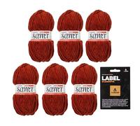 myboshi Samt-Wolle, inkl. original myboshi Label in Lederoptik, weiches Chenille-Garn, Ll. 100m/50g, für Amigurumi und Kissen, 100% flauschige Polyester Rot (Fuchs) 6 Knäuel