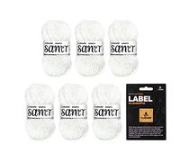 myboshi Samt-Wolle, inkl. original myboshi Label in Lederoptik, weiches Chenille-Garn, Ll. 100m/50g, für Amigurumi und Kissen, 100% flauschige Polyester Weiß (Eisbär), 6 Knäuel