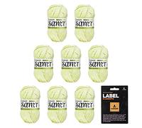 myboshi Samt-Wolle, inkl. original myboshi Label in Lederoptik, weiches Chenille-Garn, Ll. 100m/50g, für Amigurumi und Kissen, 100% flauschige Polyester Grün (Frosch), 8 Knäuel