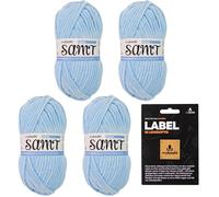 myboshi Samt-Wolle, inkl. original myboshi Label in Lederoptik, weiches Chenille-Garn, Ll. 100m/50g, für Amigurumi und Kissen, 100% flauschige Polyester Blau (Fisch) 4 Knäuel