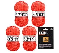 myboshi Samt-Wolle, inkl. original myboshi Label in Lederoptik, weiches Chenille-Garn, Ll. 100m/50g, für Amigurumi und Kissen, 100% flauschige Polyester Orange (Flamingo), 4 Knäuel