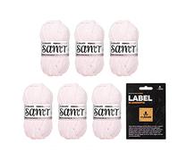 myboshi Samt-Wolle, inkl. original myboshi Label in Lederoptik, weiches Chenille-Garn, Ll. 100m/50g, für Amigurumi und Kissen, 100% flauschige Polyester Rosa (Ferkel), 6 Knäuel