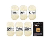 myboshi Samt-Wolle, inkl. original myboshi Label in Lederoptik, weiches Chenille-Garn, Ll. 100m/50g, für Amigurumi und Kissen, 100% flauschige Polyester Beige (Hase), 6 Knäuel