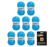 myboshi Samt-Wolle, inkl. original myboshi Label in Lederoptik, weiches Chenille-Garn, Ll. 100m/50g, für Amigurumi und Kissen, 100% flauschige Polyester Blau (Elefant), 8 Knäuel