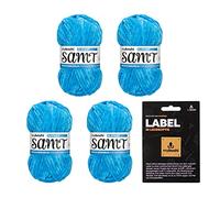 myboshi Samt-Wolle, inkl. original myboshi Label in Lederoptik, weiches Chenille-Garn, Ll. 100m/50g, für Amigurumi und Kissen, 100% flauschige Polyester Blau (Elefant), 4 Knäuel