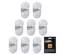 myboshi Samt-Wolle, inkl. original myboshi Label in Lederoptik, weiches Chenille-Garn, Ll. 100m/50g, für Amigurumi und Kissen, 100% flauschige Polyester Grau (Robbe), 8 Knäuel