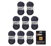 myboshi Samt-Wolle, inkl. original myboshi Label in Lederoptik, weiches Chenille-Garn, Ll. 100m/50g, für Amigurumi und Kissen, 100% flauschige Polyester Grau (Maus), 8 Knäuel