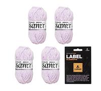 myboshi Samt-Wolle, inkl. original myboshi Label in Lederoptik, weiches Chenille-Garn, Ll. 100m/50g, für Amigurumi und Kissen, 100% flauschige Polyester Lila (Einhorn), 4 Knäuel