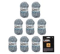 myboshi Samt-Wolle, inkl. original myboshi Label in Lederoptik, weiches Chenille-Garn, Ll. 100m/50g, für Amigurumi und Kissen, 100% flauschige Polyester Grau (Delfin), 8 Knäuel