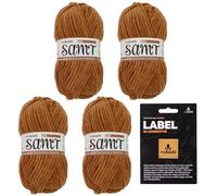 myboshi Samt-Wolle, inkl. original myboshi Label in Lederoptik, weiches Chenille-Garn, Ll. 100m/50g, für Amigurumi und Kissen, 100% flauschige Polyester Braun (Bär) 4 Knäuel