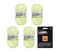 myboshi Samt-Wolle, inkl. original myboshi Label in Lederoptik, weiches Chenille-Garn, Ll. 100m/50g, für Amigurumi und Kissen, 100% flauschige Polyester Grün (Frosch), 4 Knäuel