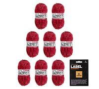 myboshi Samt-Wolle, inkl. original myboshi Label in Lederoptik, weiches Chenille-Garn, Ll. 100m/50g, für Amigurumi und Kissen, 100% flauschige Polyester Rot (Ara), 8 Knäuel