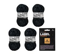 myboshi Samt-Wolle, inkl. original myboshi Label in Lederoptik, weiches Chenille-Garn, Ll. 100m/50g, für Amigurumi und Kissen, 100% flauschige Polyester Schwarz (Rabe), 4 Knäuel