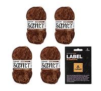 myboshi Samt-Wolle, inkl. original myboshi Label in Lederoptik, weiches Chenille-Garn, Ll. 100m/50g, für Amigurumi und Kissen, 100% flauschige Polyester Braun (Biber), 4 Knäuel