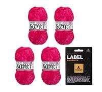 myboshi Samt-Wolle, inkl. original myboshi Label in Lederoptik, weiches Chenille-Garn, Ll. 100m/50g, für Amigurumi und Kissen, 100% flauschige Polyester Rosa (Seestern), 4 Knäuel