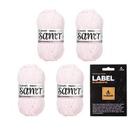 myboshi Samt-Wolle, inkl. original myboshi Label in Lederoptik, weiches Chenille-Garn, Ll. 100m/50g, für Amigurumi und Kissen, 100% flauschige Polyester Rosa (Ferkel), 4 Knäuel