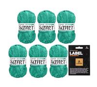 myboshi Samt-Wolle, inkl. original myboshi Label in Lederoptik, weiches Chenille-Garn, Ll. 100m/50g, für Amigurumi und Kissen, 100% flauschige Polyester Türkis (Dino), 6 Knäuel