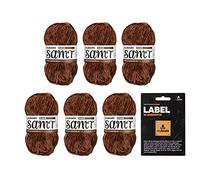 myboshi Samt-Wolle, inkl. original myboshi Label in Lederoptik, weiches Chenille-Garn, Ll. 100m/50g, für Amigurumi und Kissen, 100% flauschige Polyester Braun (Biber), 6 Knäuel