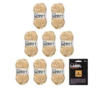 myboshi Samt-Wolle, inkl. original myboshi Label in Lederoptik, weiches Chenille-Garn, Ll. 100m/50g, für Amigurumi und Kissen, 100% flauschige Polyester Braun (Lama), 8 Knäuel