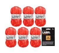 myboshi Samt-Wolle, inkl. original myboshi Label in Lederoptik, weiches Chenille-Garn, Ll. 100m/50g, für Amigurumi und Kissen, 100% flauschige Polyester Orange (Flamingo), 6 Knäuel