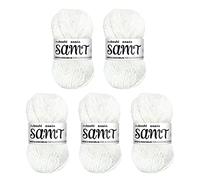 myboshi Samt Wolle zum Häkeln und Stricken, weiche Chenille Wolle im XXL-Knäuel, perfekt für Amigurumi und Kissen, 100% Flauschige Polyester, 100g, Ll 100m Weiß (Eisbär) 5 Knäuel