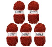 myboshi Samt Wolle zum Häkeln und Stricken, weiche Chenille Wolle im XXL-Knäuel, perfekt für Amigurumi und Kissen, 100% flauschige Polyester, 100g, Ll 100m Rot (Fuchs), 5 Knäuel