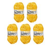 myboshi Samt Wolle zum Häkeln und Stricken, weiche Chenille Wolle im XXL-Knäuel, perfekt für Amigurumi und Kissen, 100% flauschige Polyester, 100g, Ll 100m Gelb (Löwe), 5 Knäuel