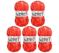 myboshi Samt Wolle zum Häkeln und Stricken, weiche Chenille Wolle im XXL-Knäuel, perfekt für Amigurumi und Kissen, 100% flauschige Polyester, 100g, Ll 100m Orange (Flamingo), 5 Knäuel