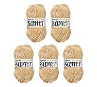 myboshi Samt-Wolle, weiches Chenille-Garn im XXL-Knäuel, perfekt für Amigurumi und Kissen geeignet, 100% Flauschige Polyester, 5 knl x 100gr, Ll 110m Braun (Lama) 5 Knäuel