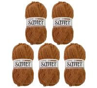 myboshi Samt Wolle zum Häkeln und Stricken, weiche Chenille Wolle im XXL-Knäuel, perfekt für Amigurumi und Kissen, 100% flauschige Polyester, 100g, Ll 100m Braun (Bär), 5 Knäuel