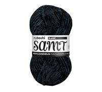 myboshi Samt Wolle zum Häkeln und Stricken, weiche Chenille Wolle im XXL-Knäuel, perfekt für Amigurumi und Kissen, 100% flauschige Polyester, 100g, Ll 100m Schwarz (Rabe), 1 Knäuel