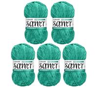 myboshi Samt Wolle zum Häkeln und Stricken, weiche Chenille Wolle im XXL-Knäuel, perfekt für Amigurumi und Kissen, 100% flauschige Polyester, 100g, Ll 100m Türkis (Dino), 5 Knäuel
