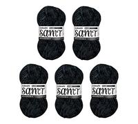 myboshi Samt Wolle zum Häkeln und Stricken, weiche Chenille Wolle im XXL-Knäuel, perfekt für Amigurumi und Kissen, 100% flauschige Polyester, 100g, Ll 100m Schwarz (Rabe), 5 Knäuel