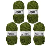 myboshi Samt Wolle zum Häkeln und Stricken, weiche Chenille Wolle im XXL-Knäuel, perfekt für Amigurumi und Kissen, 100% flauschige Polyester, 100g, Ll 100m Grün (Drache), 5 Knäuel